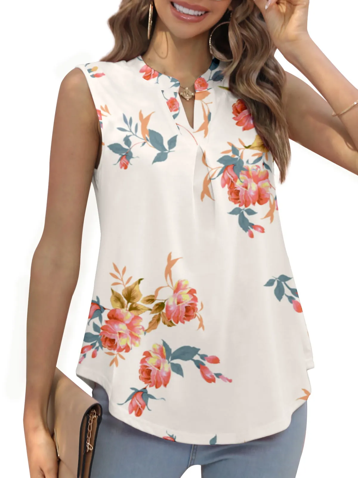 QINCAO Womens Tank Tops V Neck Sleeveless Casual Basic Womens Summer Tops Tunic Blouses,L(12-14)