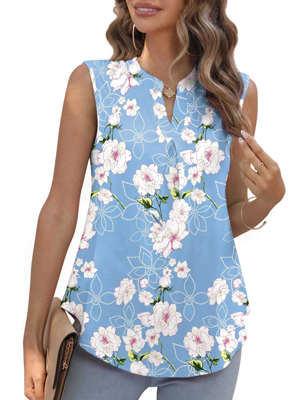 QINCAO Womens Tank Tops V Neck Sleeveless Casual Basic Womens Summer Tops Tunic Blouses,L(12-14)