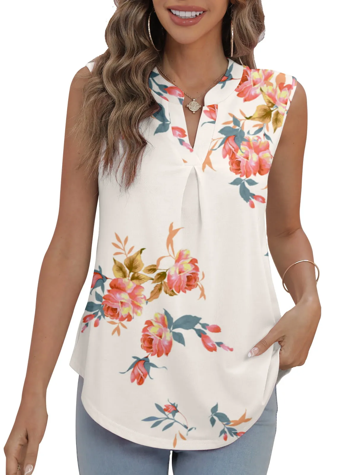 QINCAO Womens Tank Tops V Neck Sleeveless Casual Basic Womens Summer Tops Tunic Blouses,L(12-14)