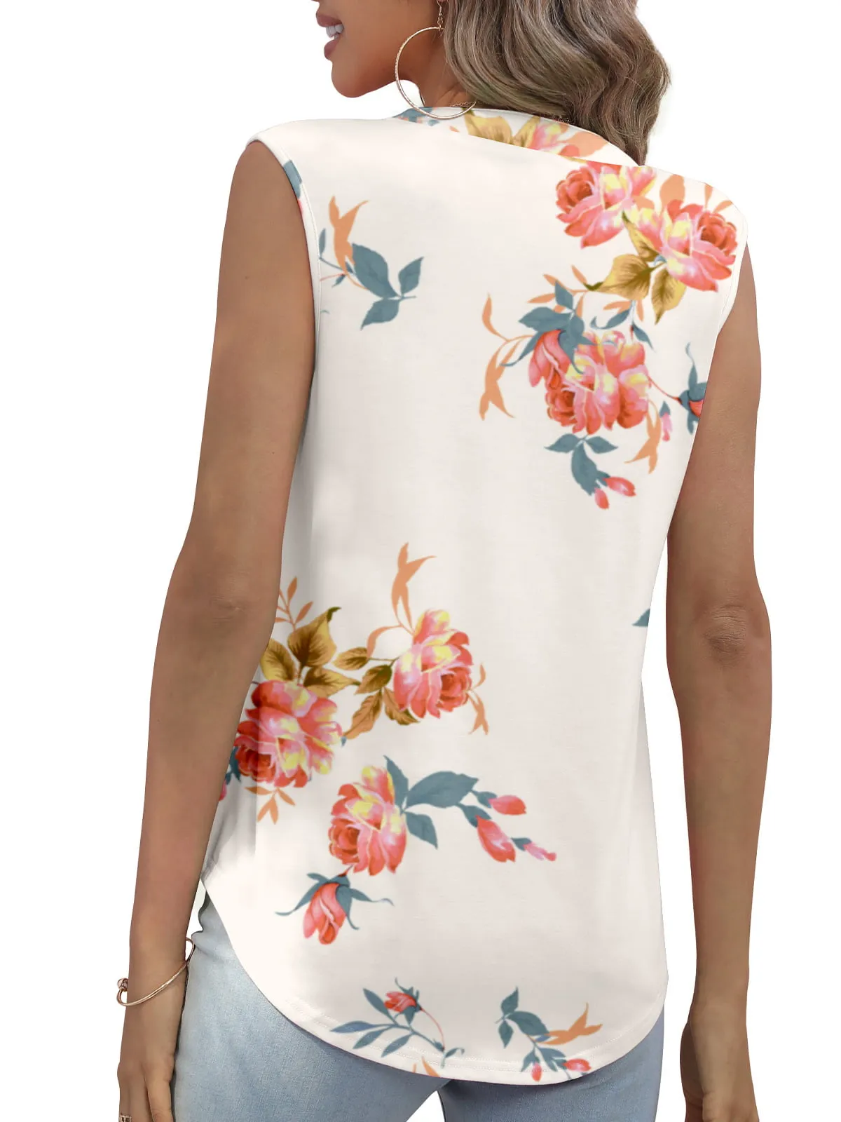 QINCAO Womens Tank Tops V Neck Sleeveless Casual Basic Womens Summer Tops Tunic Blouses,L(12-14)