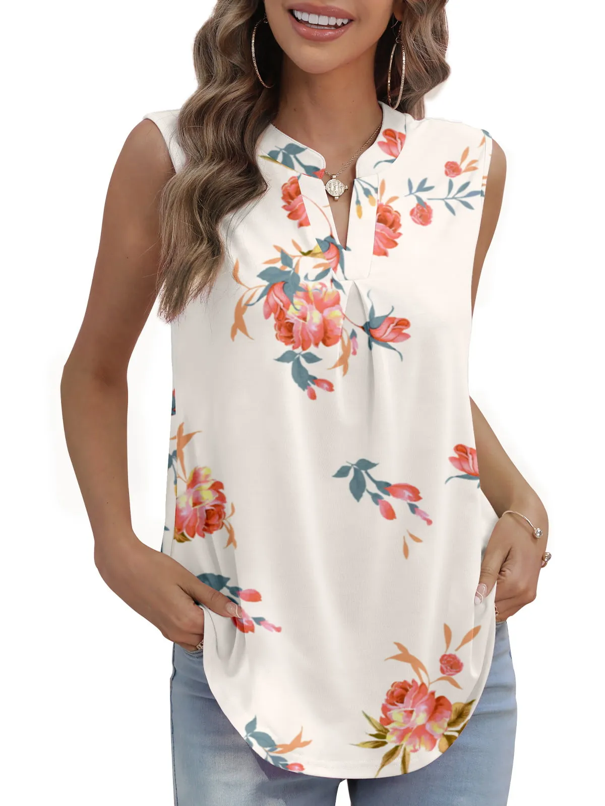 QINCAO Womens Tank Tops V Neck Sleeveless Casual Basic Womens Summer Tops Tunic Blouses,L(12-14)