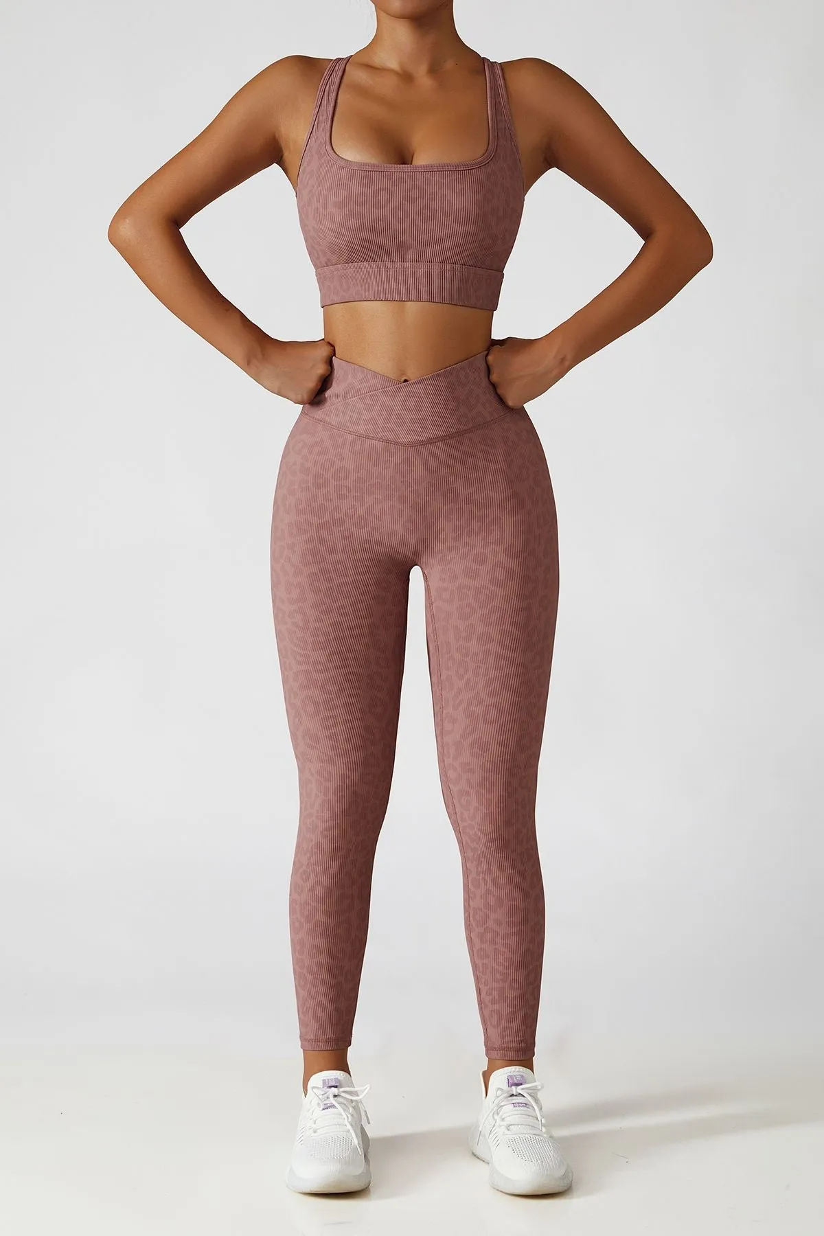Ribbed Printed Racerback Sports Bra