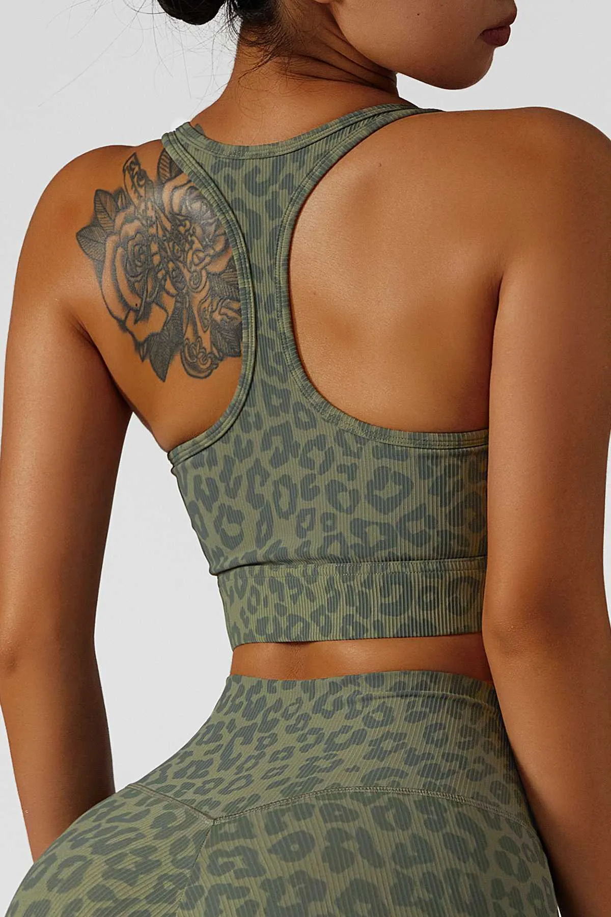 Ribbed Printed Racerback Sports Bra