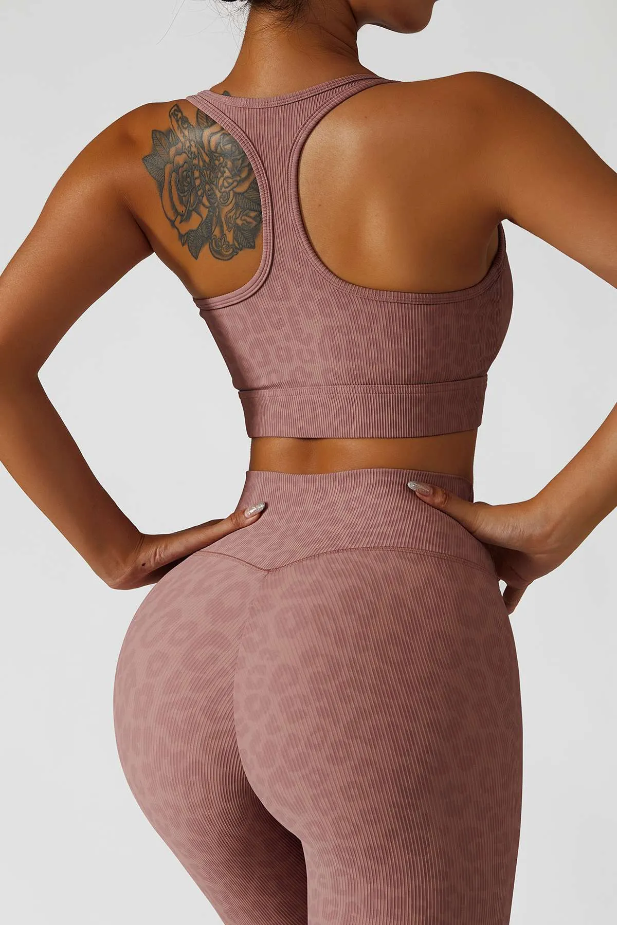 Ribbed Printed Racerback Sports Bra