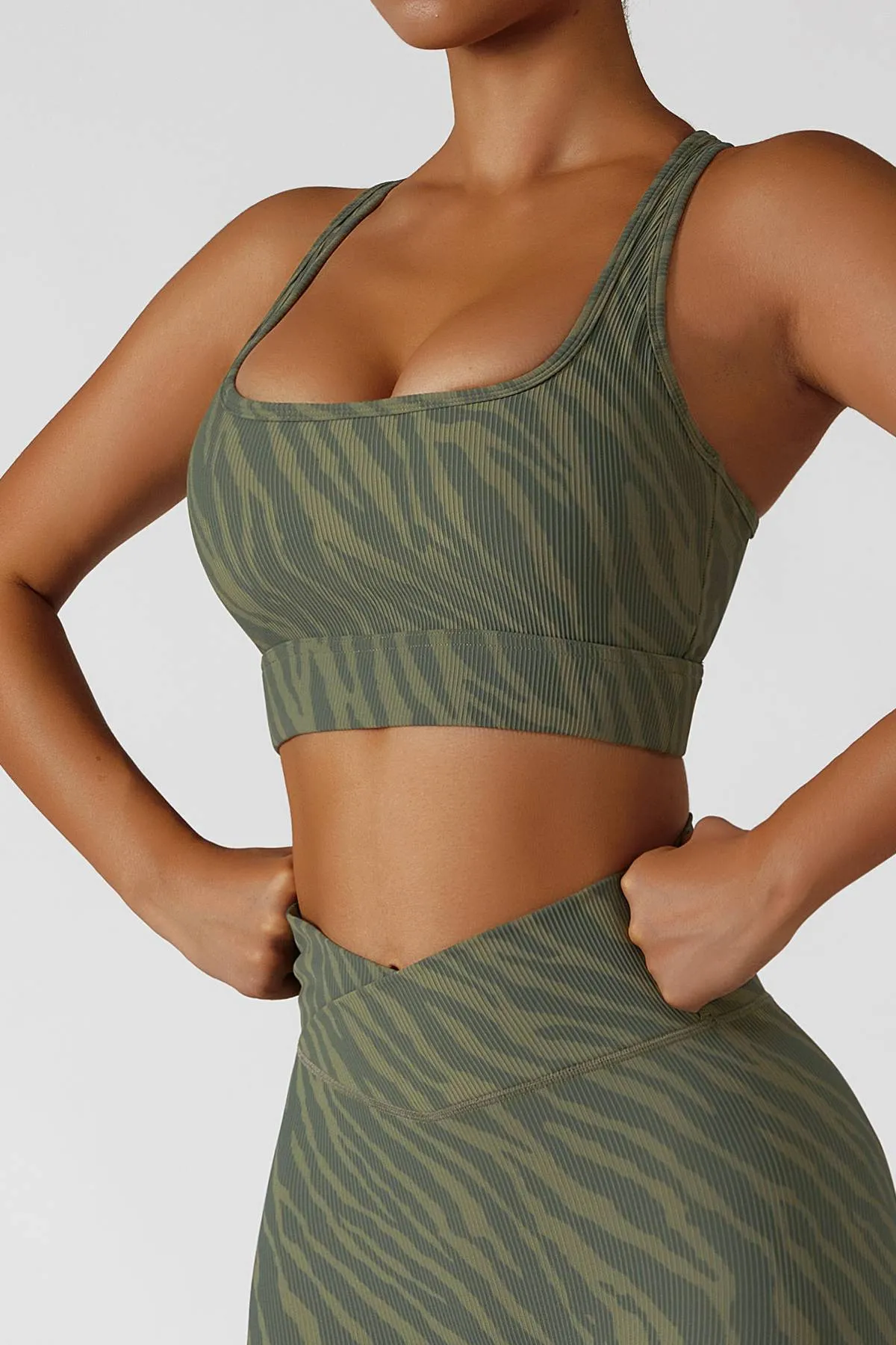 Ribbed Printed Racerback Sports Bra