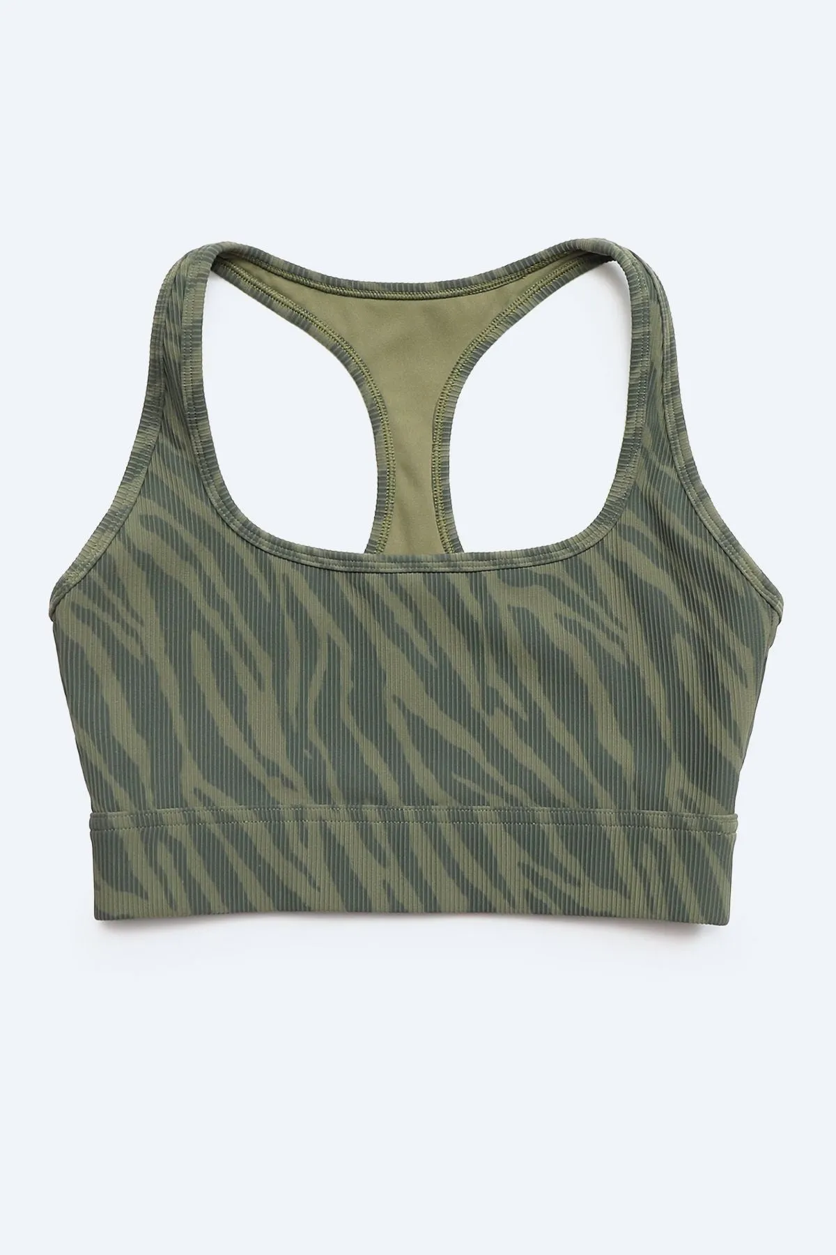 Ribbed Printed Racerback Sports Bra