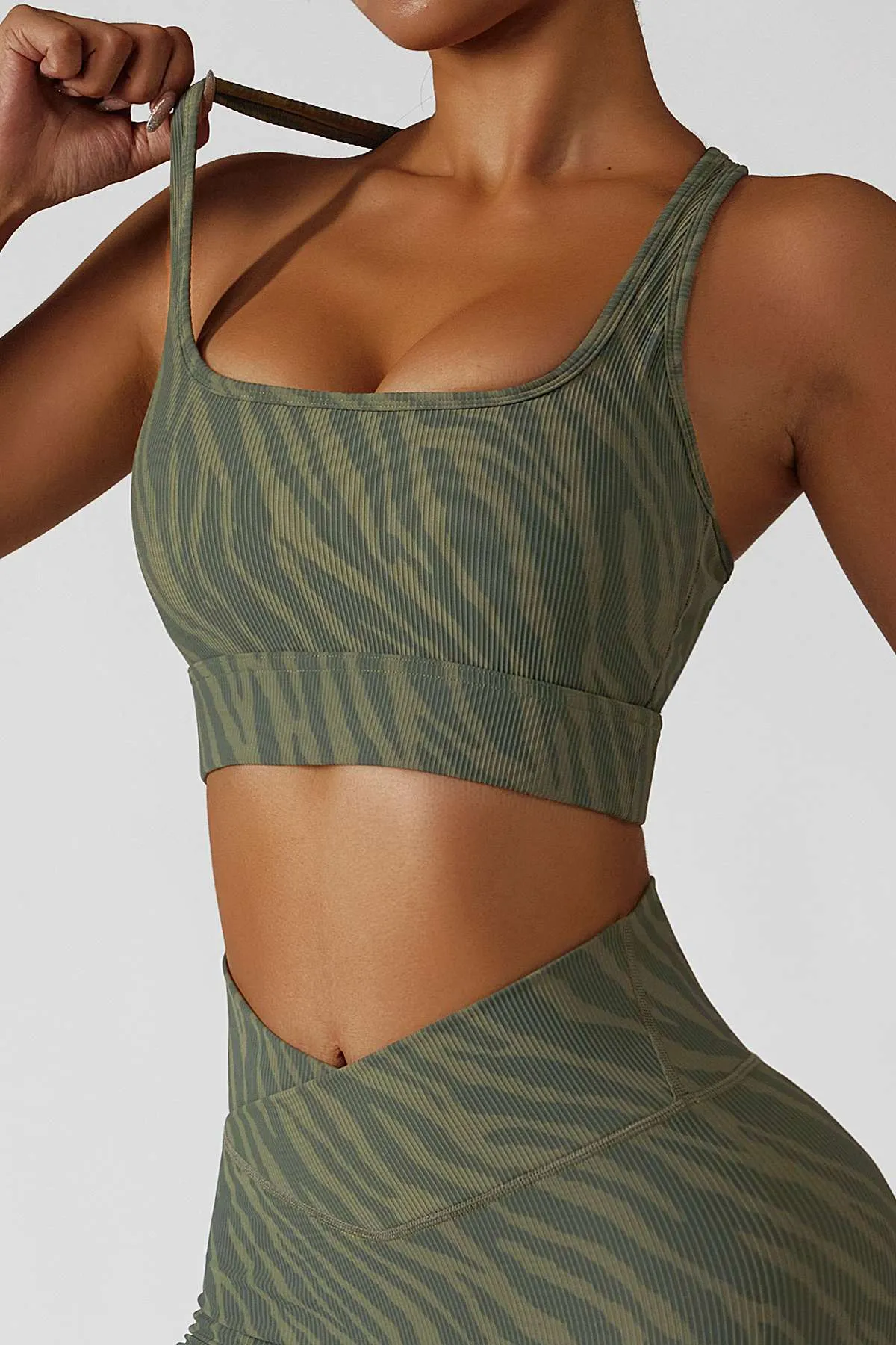 Ribbed Printed Racerback Sports Bra