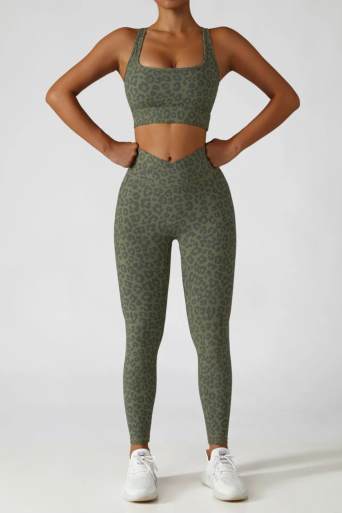 Ribbed Printed Racerback Sports Bra