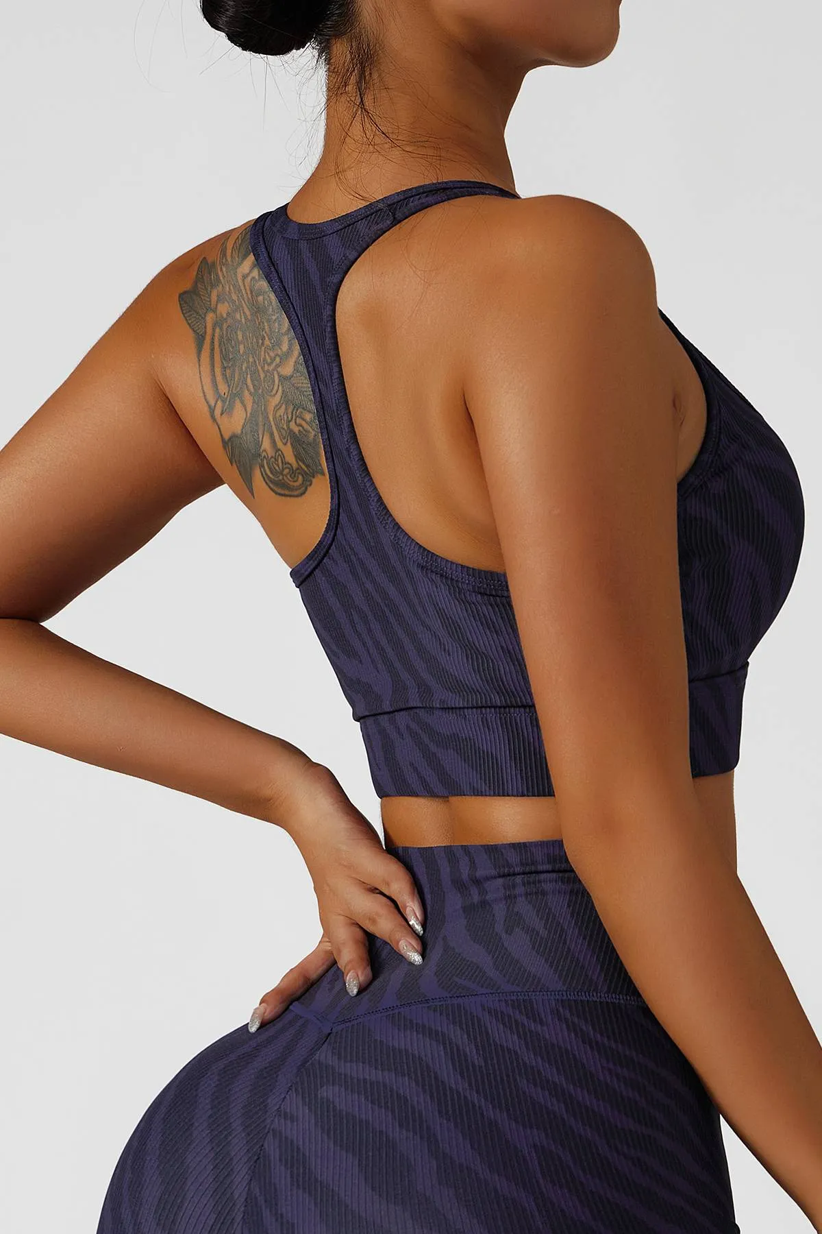 Ribbed Printed Racerback Sports Bra