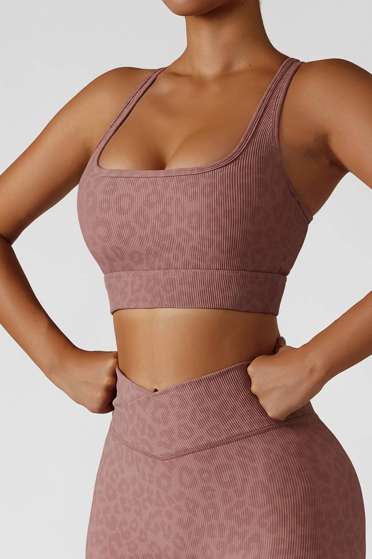 Ribbed Printed Racerback Sports Bra