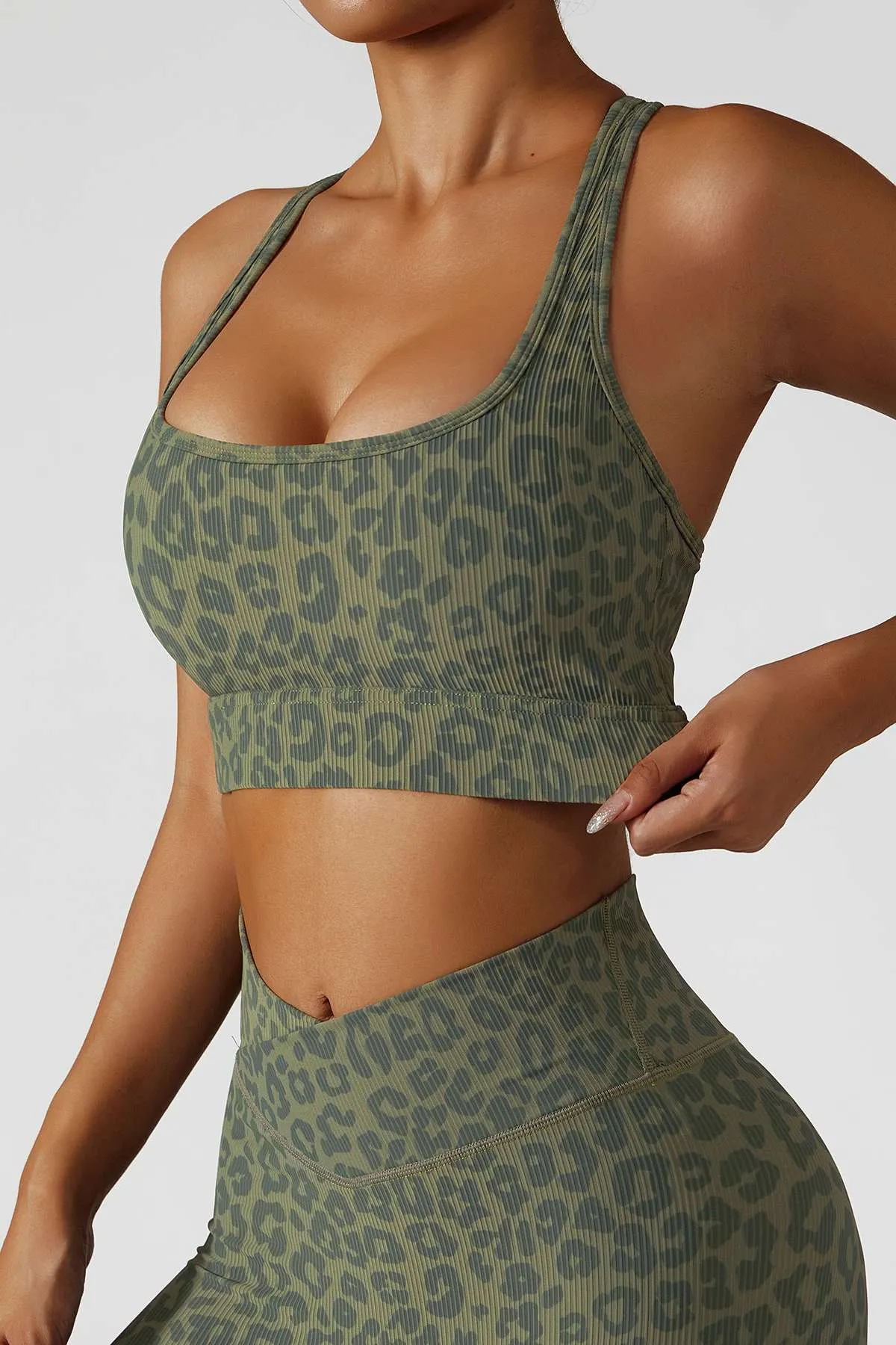 Ribbed Printed Racerback Sports Bra