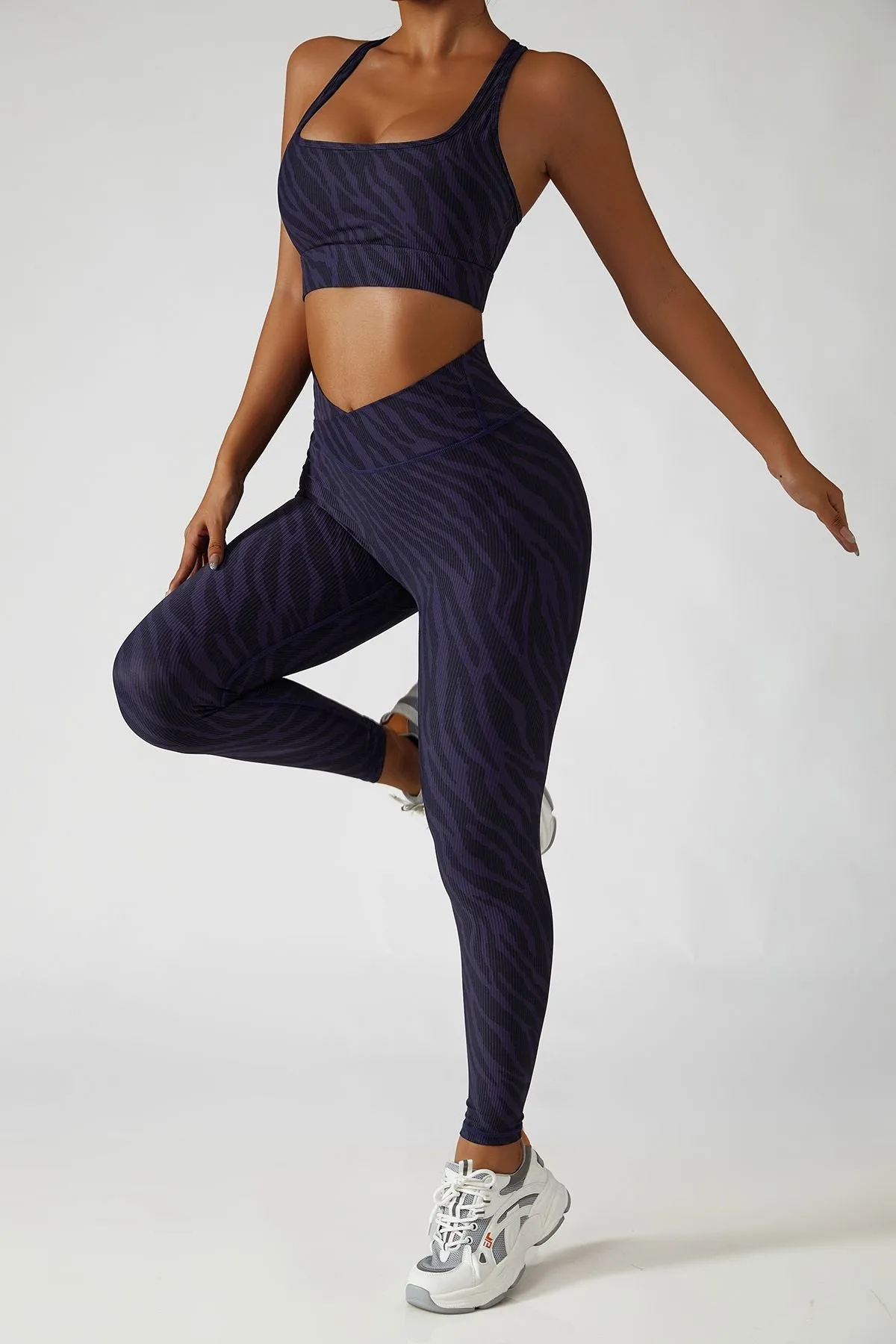 Ribbed Printed Racerback Sports Bra