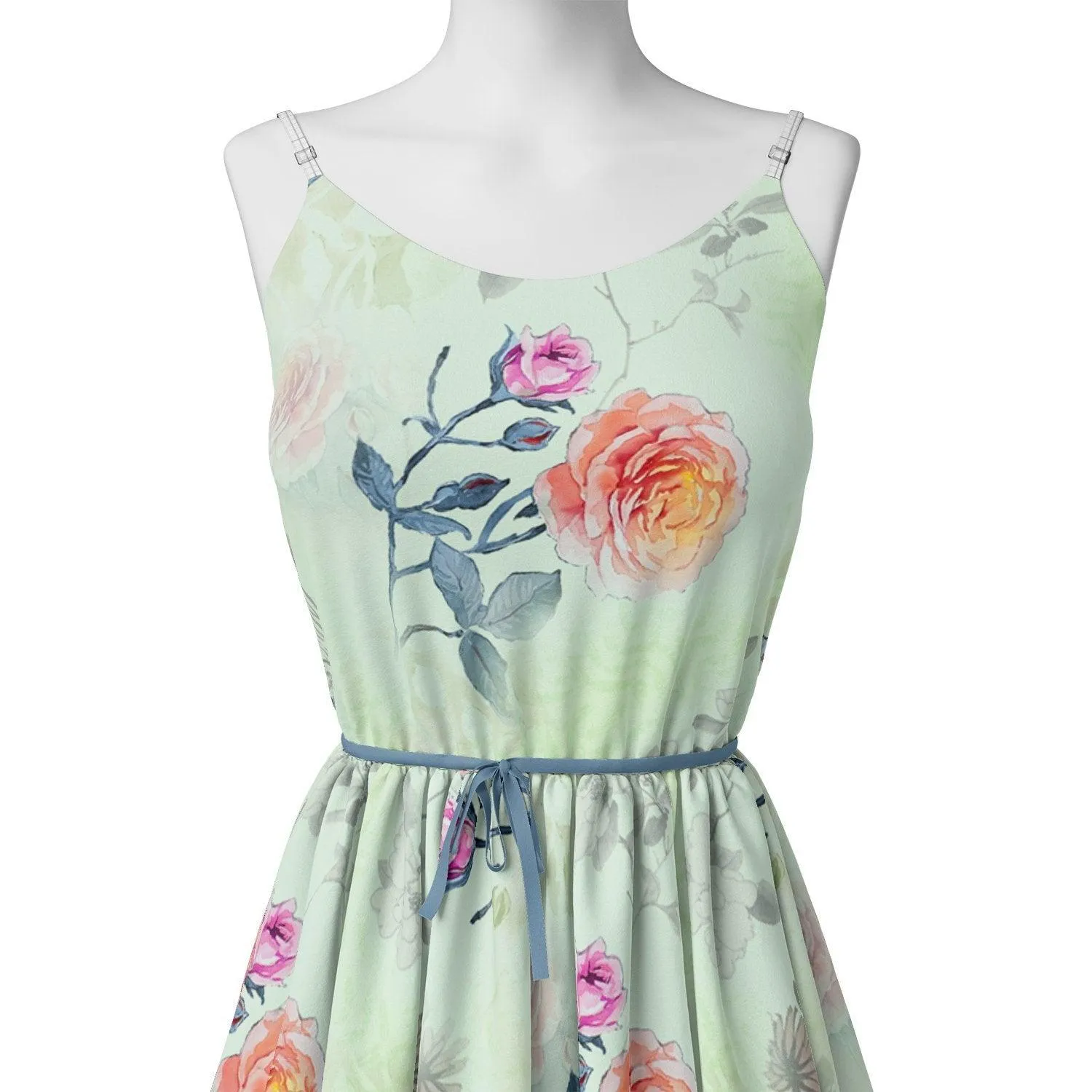 Roses Floating on Pista Base Digital Printed Fabric