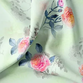 Roses Floating on Pista Base Digital Printed Fabric