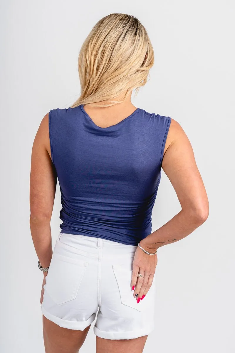 Ruched tank top dusty indigo