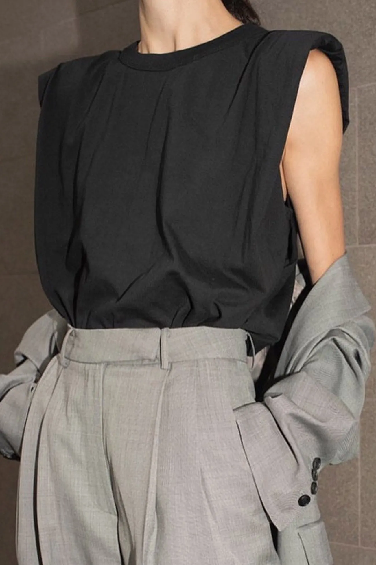 Shoulder Pad Solid Color Tank Tops