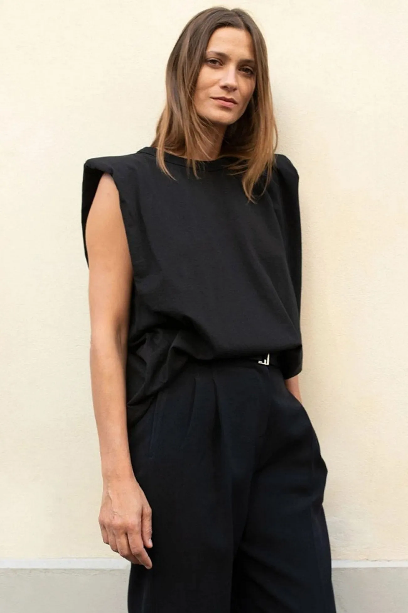 Shoulder Pad Solid Color Tank Tops