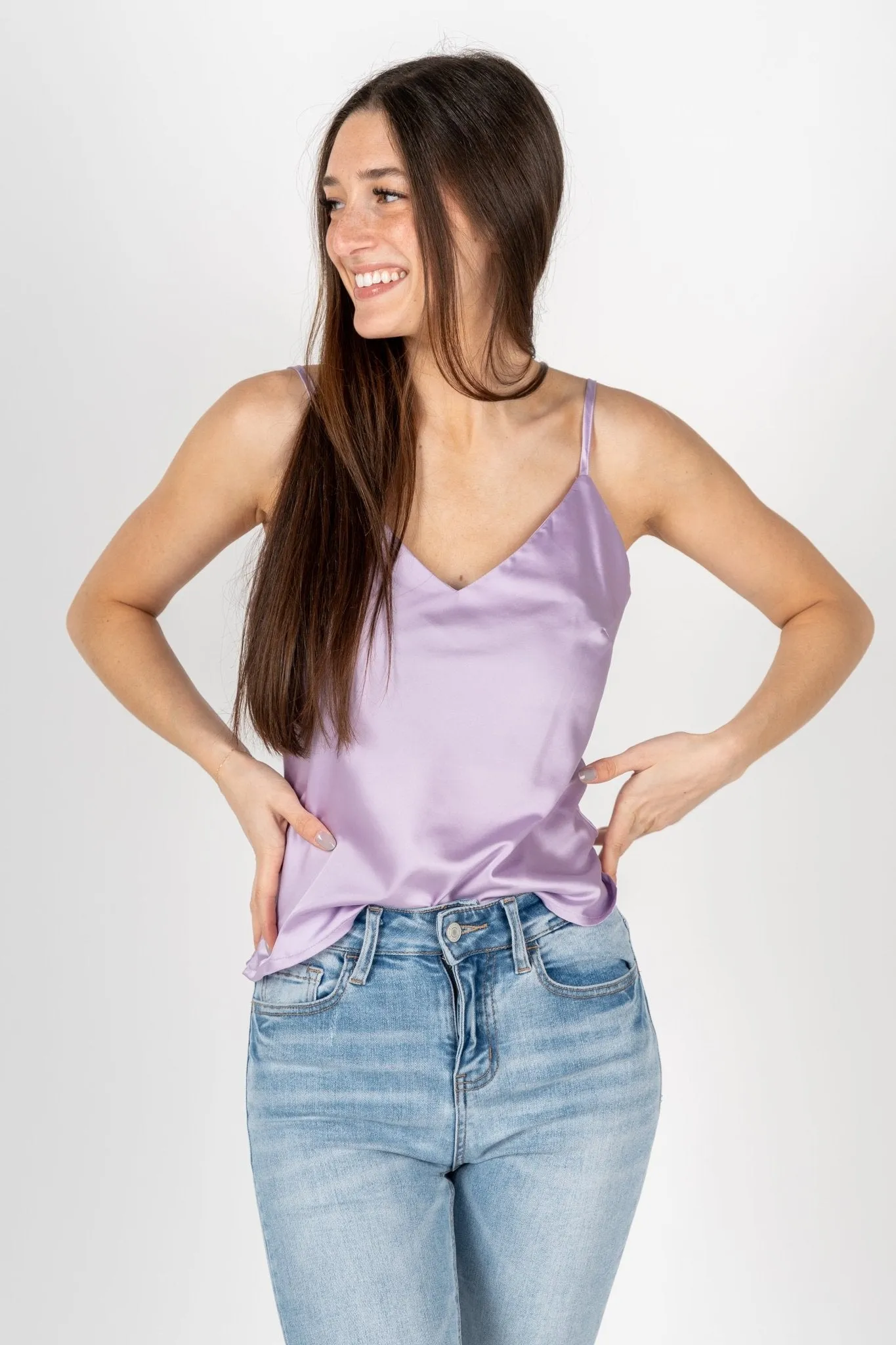 Sleek satin cami tank top lilac