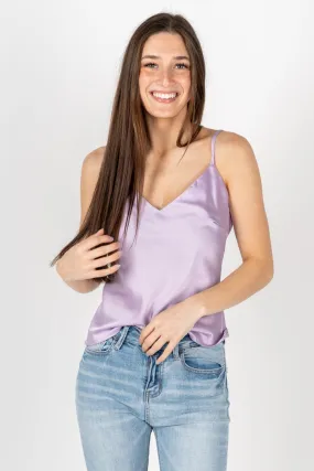 Sleek satin cami tank top lilac