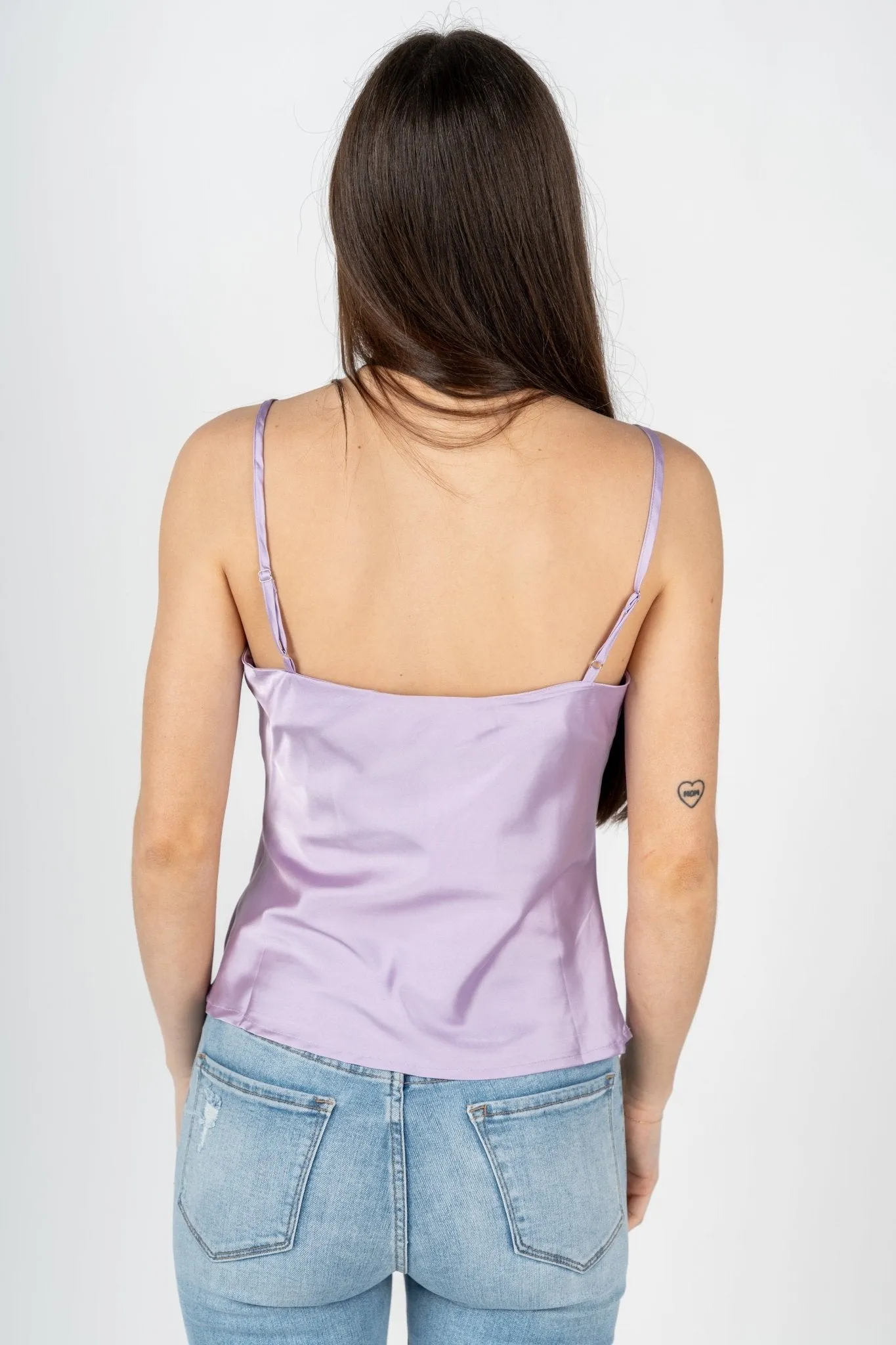 Sleek satin cami tank top lilac