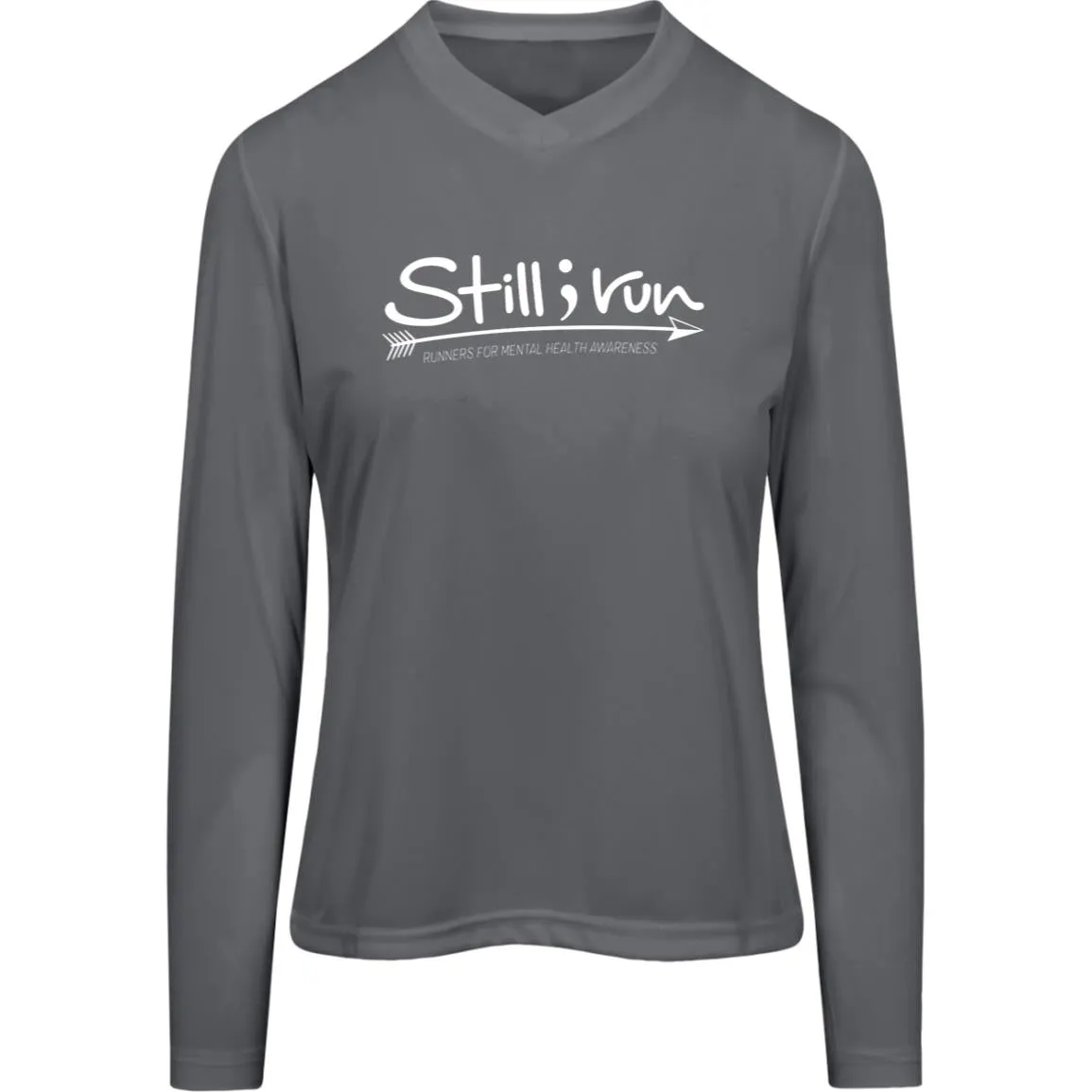 Still I Run Moisture Wicking V-Neck Long Sleeve Running Tee