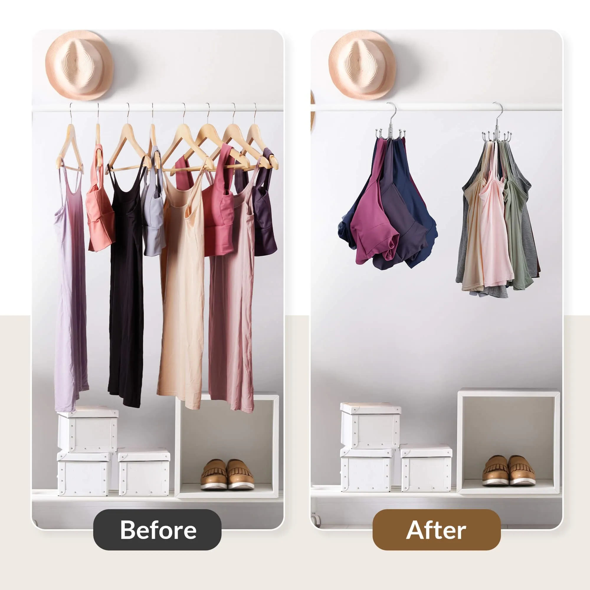 Tank Top Hanger, Rotatable Bra Organzier for Closet, Max 24 Storage Capacity Sport Bra Holder, Metal Space Saving Closet Organizers and Storage, Silver
