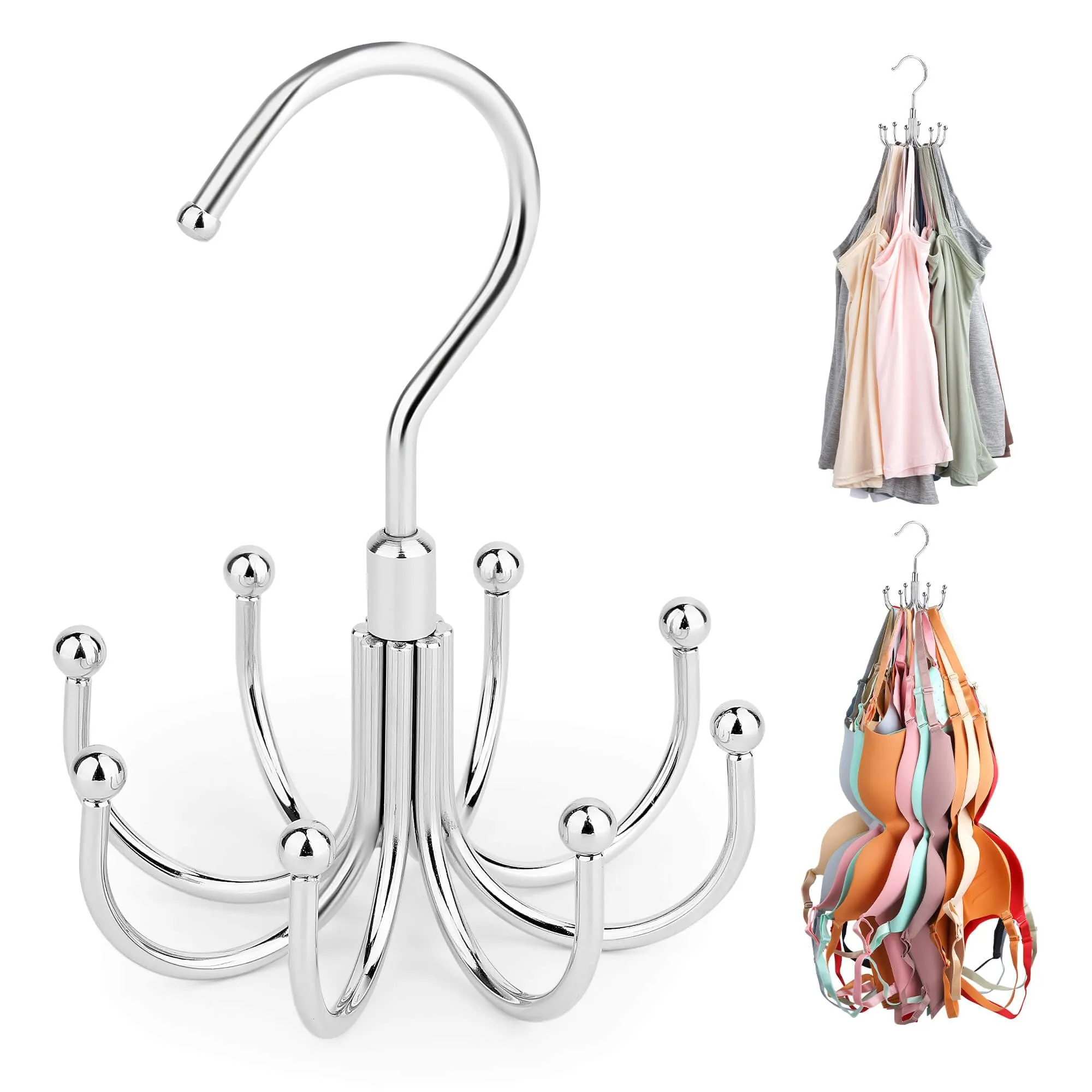 Tank Top Hanger, Rotatable Bra Organzier for Closet, Max 24 Storage Capacity Sport Bra Holder, Metal Space Saving Closet Organizers and Storage, Silver