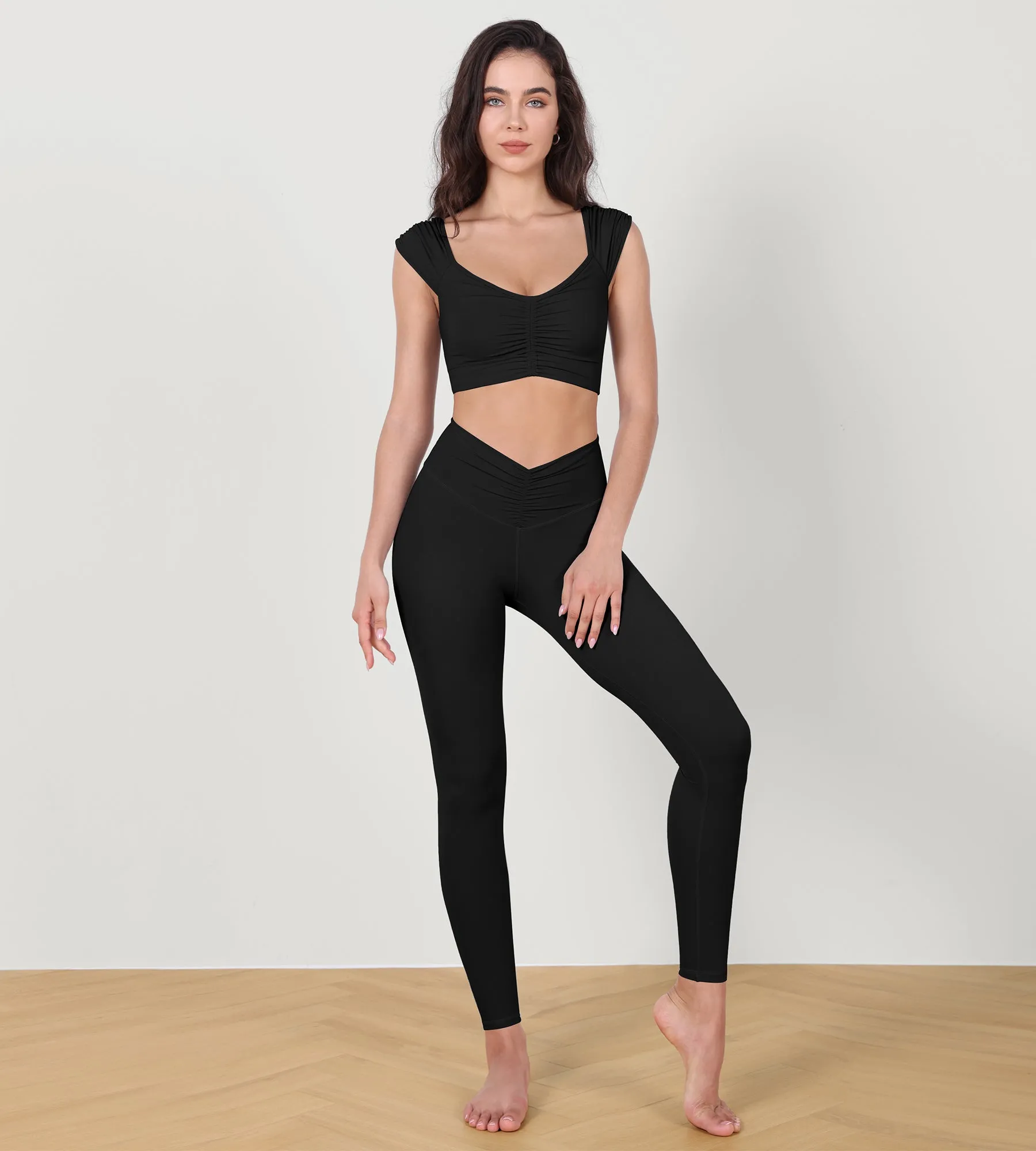 V-Neck Ruched Front Crop Tank