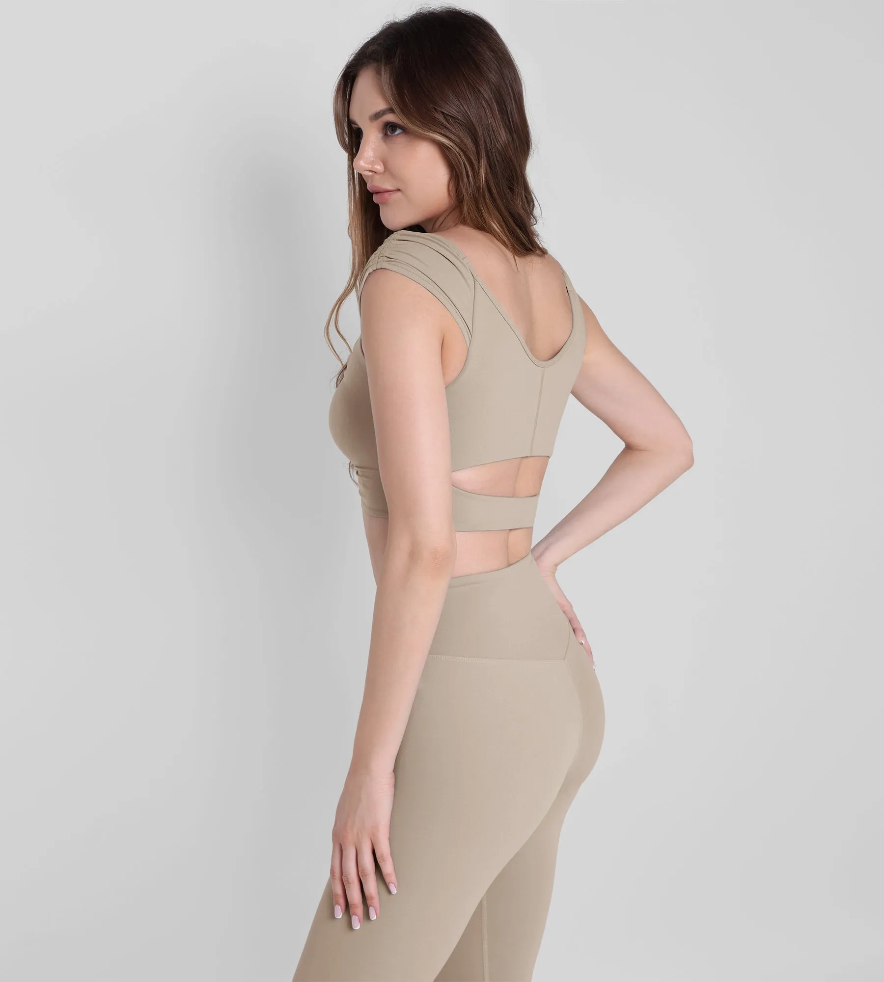 V-Neck Ruched Front Crop Tank