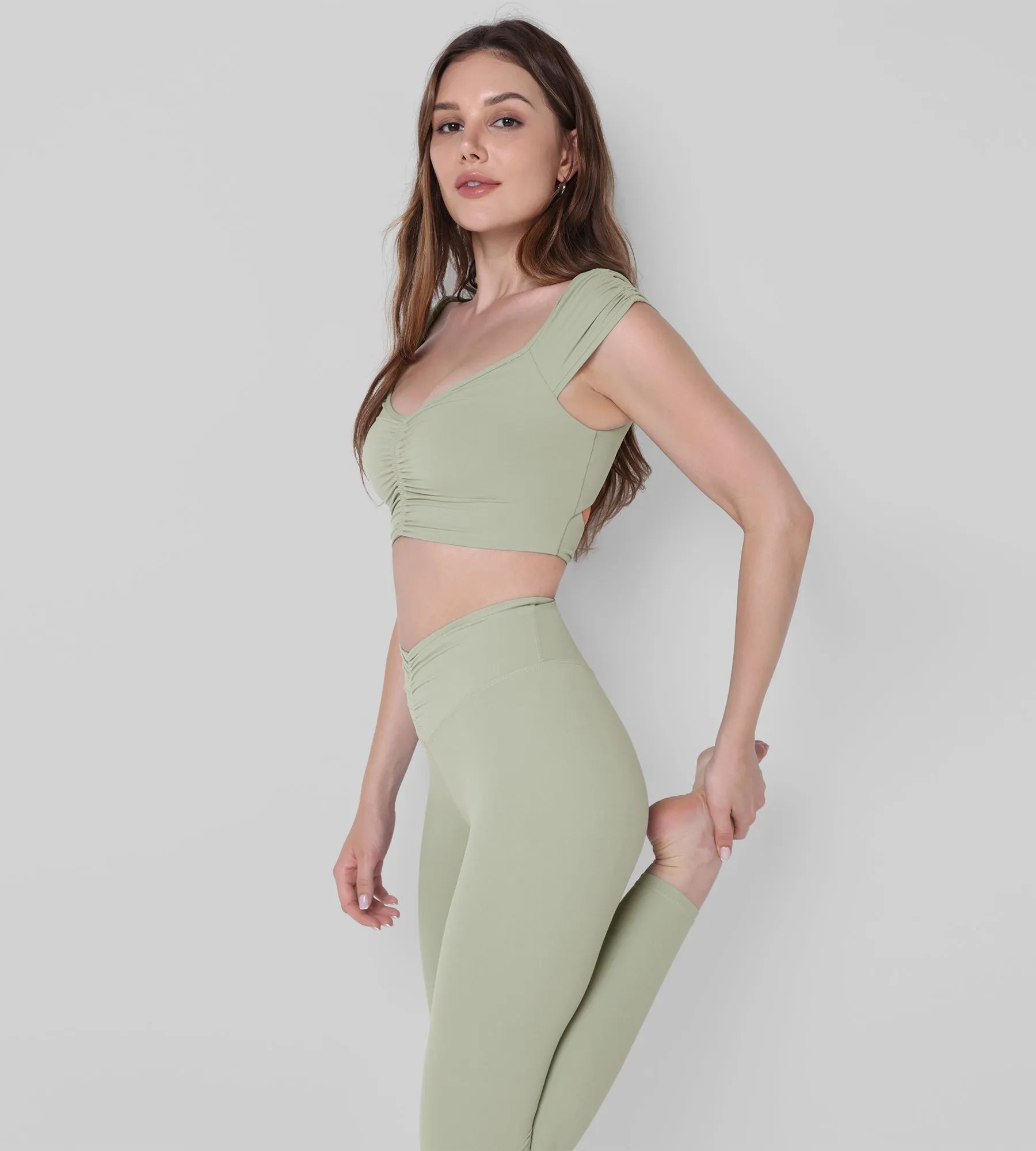V-Neck Ruched Front Crop Tank