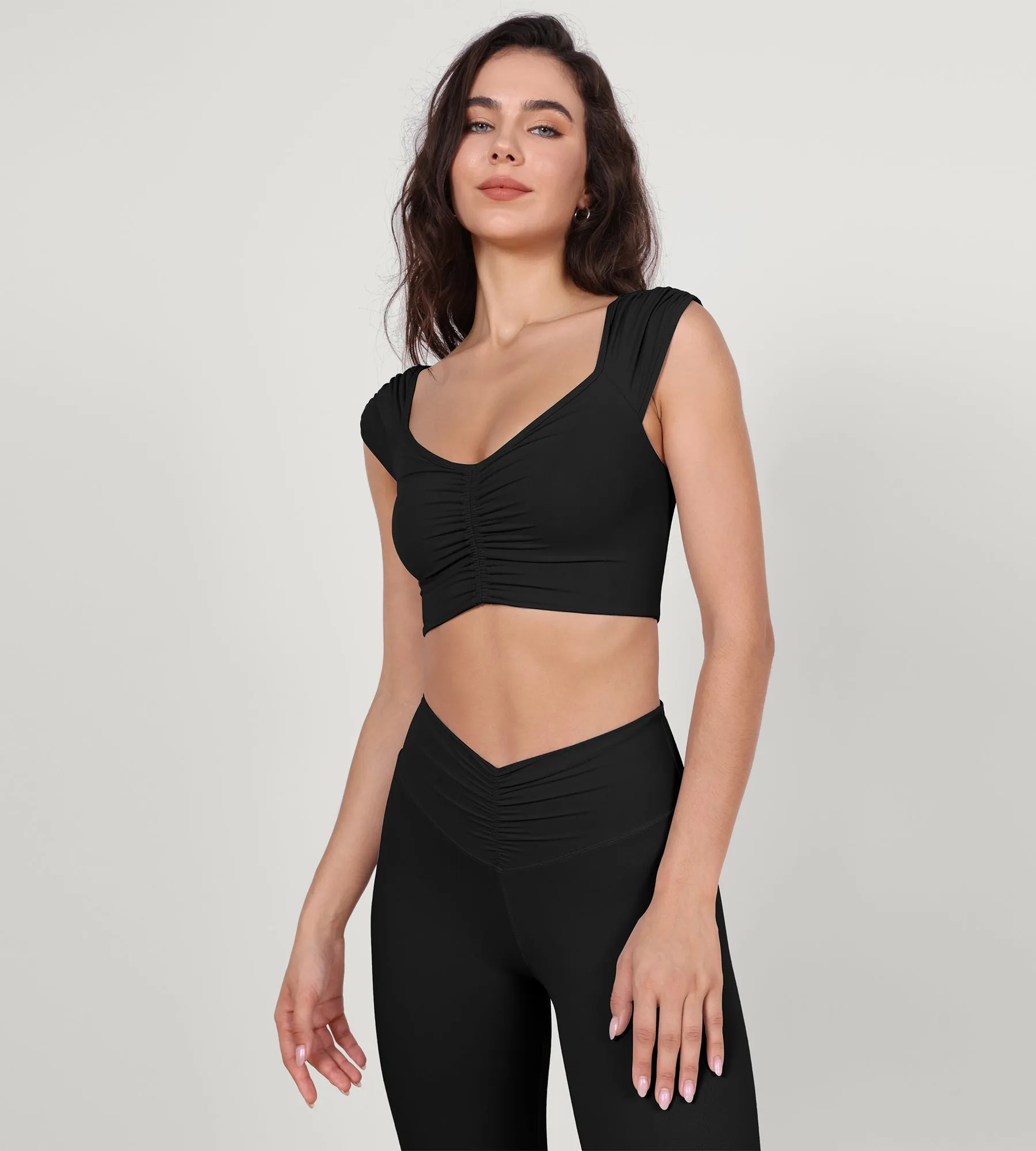 V-Neck Ruched Front Crop Tank