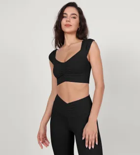 V-Neck Ruched Front Crop Tank