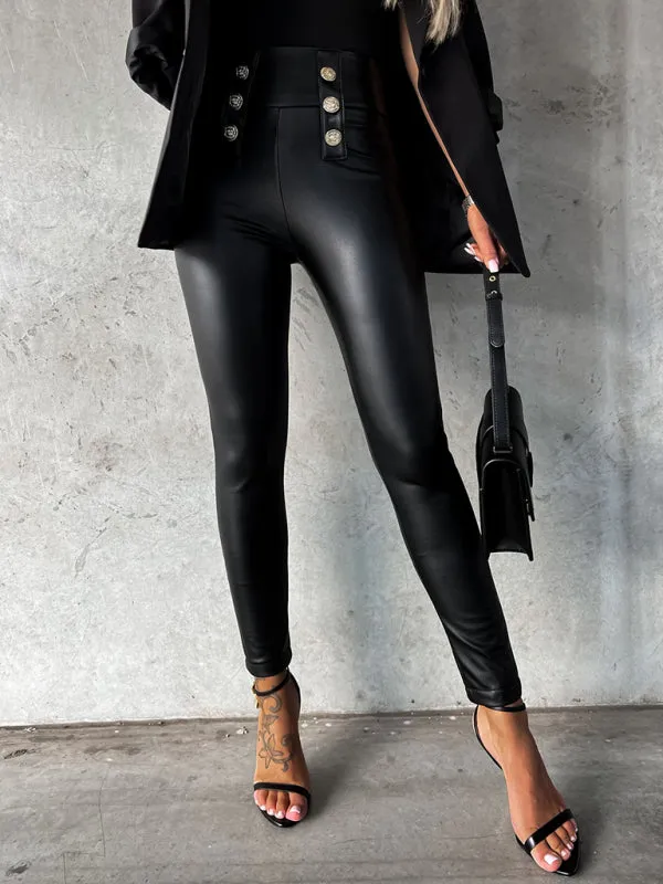 Womens High Waist Faux Leather Pants SIZE S-L