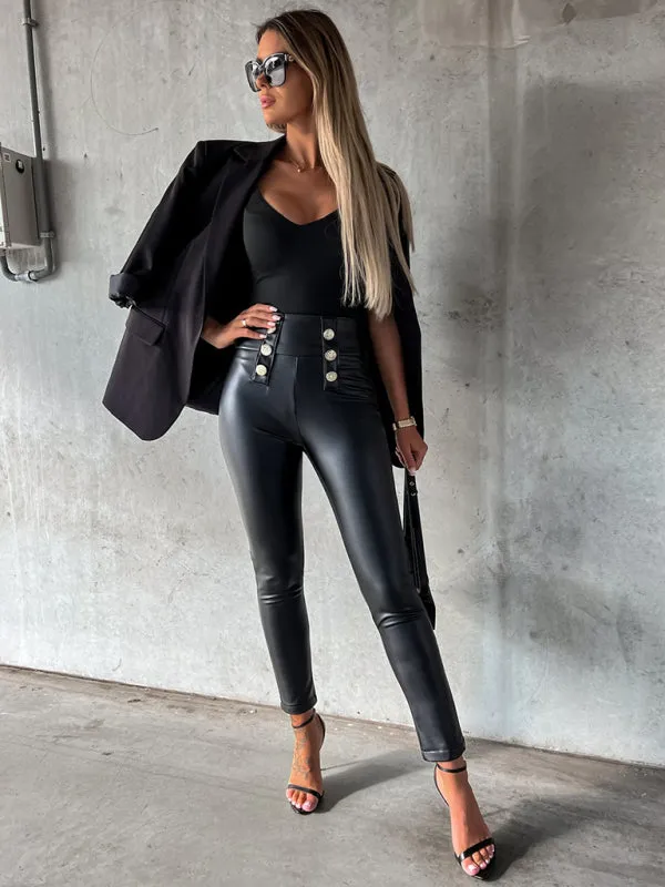 Womens High Waist Faux Leather Pants SIZE S-L