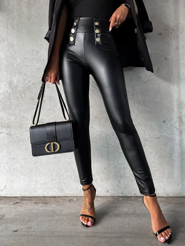 Womens High Waist Faux Leather Pants SIZE S-L