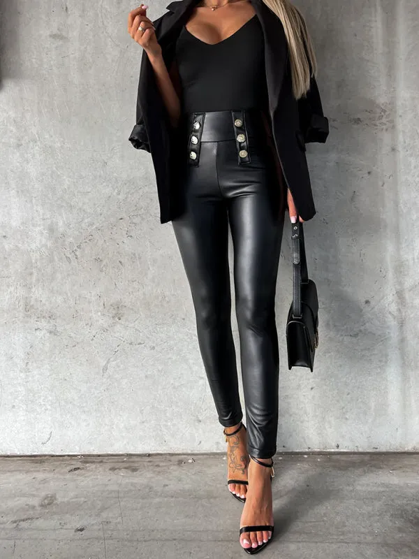Womens High Waist Faux Leather Pants SIZE S-L