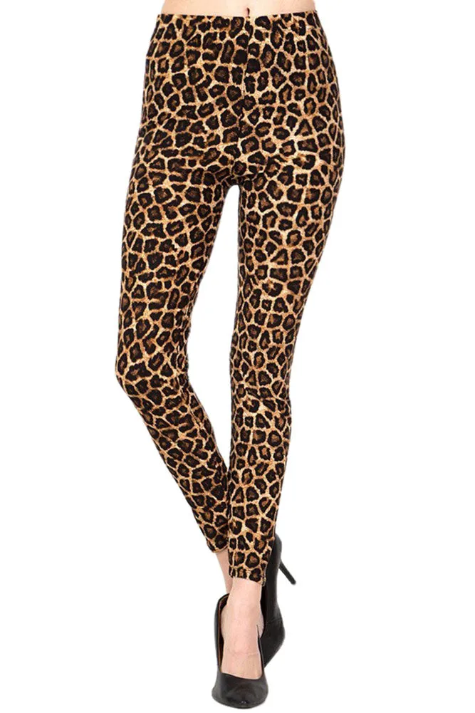 Women's Plus Brown Leopard Animal Skin Pattern Printed Leggings