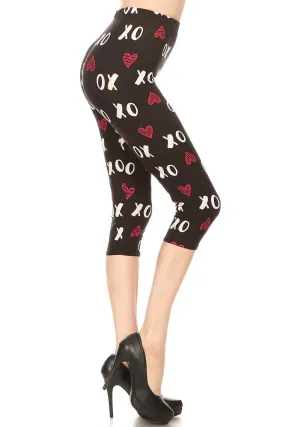 Women's Plus colorful XO hearts Printed Cropped Capri Leggings