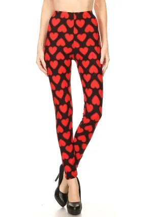 Women's Regular Valentine Red Heart With Lace Pattern Printed Leggings