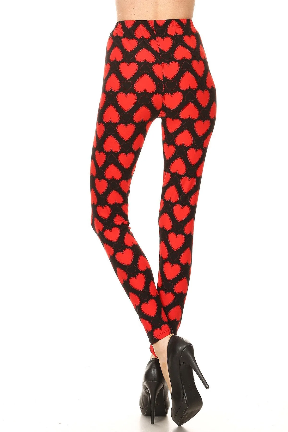 Women's Regular Valentine Red Heart With Lace Pattern Printed Leggings