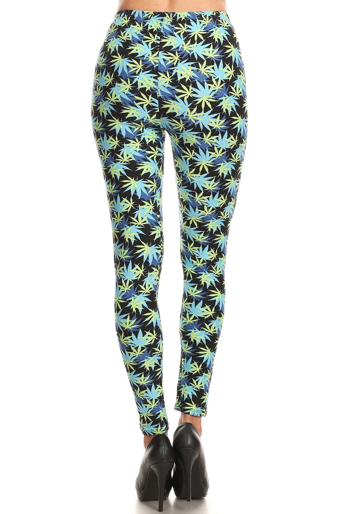 Women's Regular Yellow Leaf Plant Pattern Printed Leggings