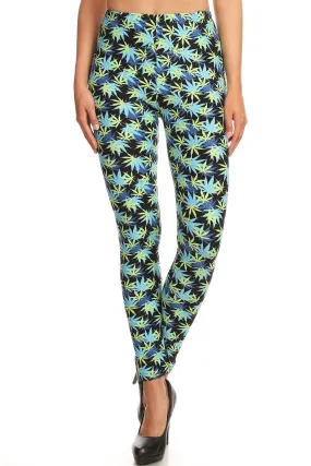 Women's Regular Yellow Leaf Plant Pattern Printed Leggings