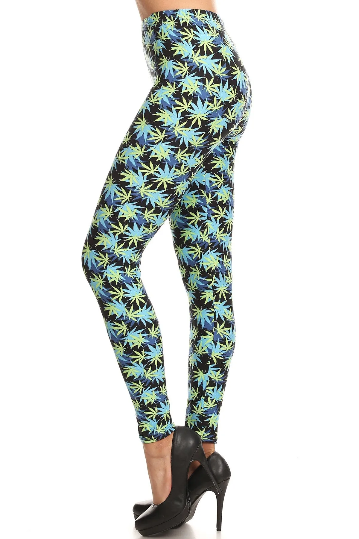 Women's Regular Yellow Leaf Plant Pattern Printed Leggings