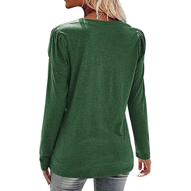 Women's T-Shirt V-Neck Petal Sleeve Casual Loose Tops