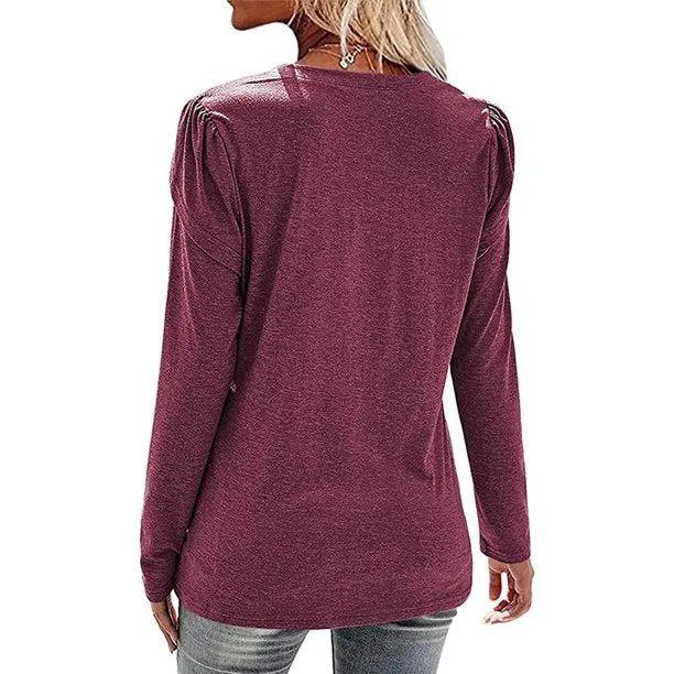 Women's T-Shirt V-Neck Petal Sleeve Casual Loose Tops
