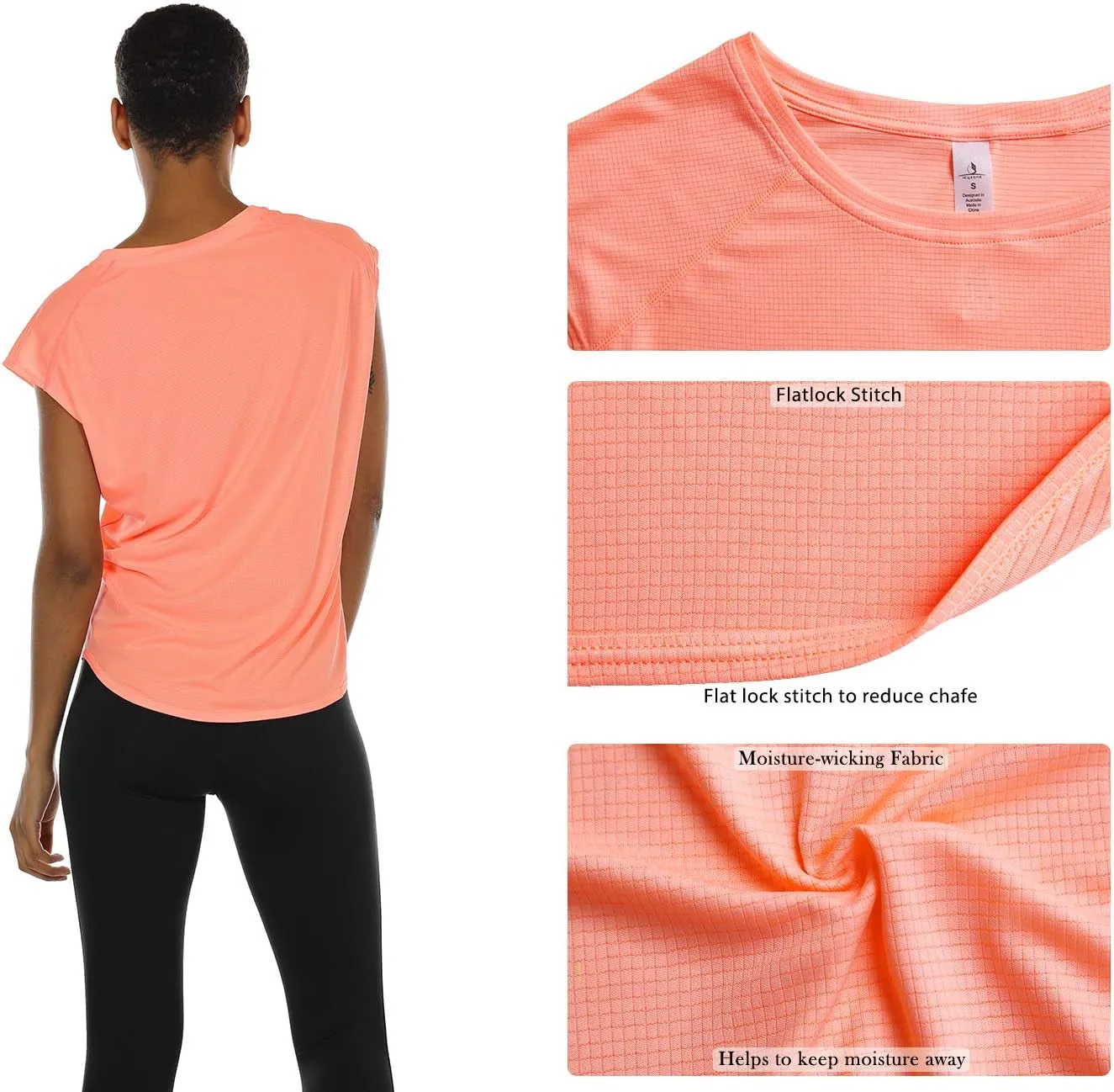 Workout T-Shirt for Women - Fitness Gym Yoga Running Exercise Cap Sleeves Tops