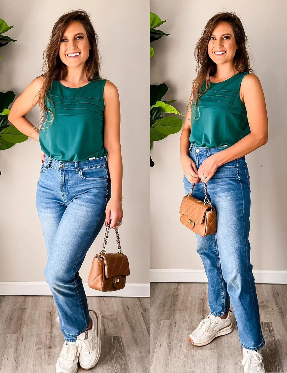Zeagoo Tank Top Blouses Scooped Neck Pleated Front Shirts